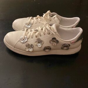 Cole Haan Grand Pro White Sneakers with Silver Flowers, Women's Size 8.5 B
